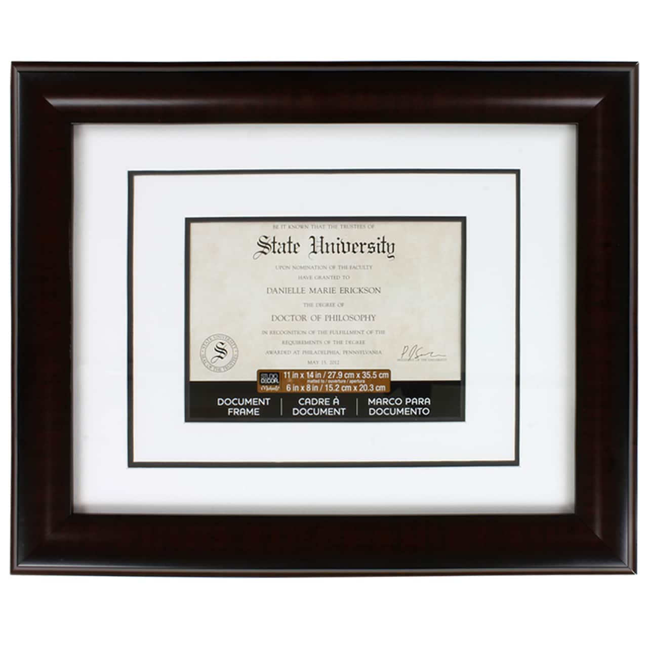 6" x 8" Mahogany Document Frame with Double Mat by Studio Décor®